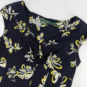 Lauren Ralph Lauren Navy Yellow Floral V-Neck Pleated Empire Waist Dress 12